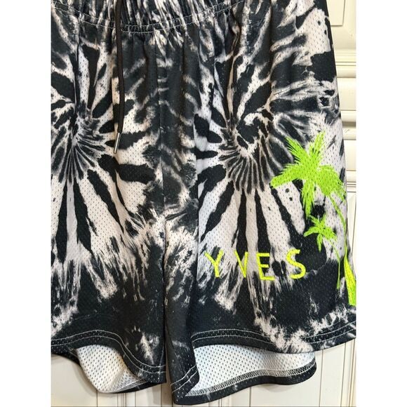 Yves Men's Tie Dye Athletic Basketball Shorts Black and White Large NWOT - Picture 6 of 8